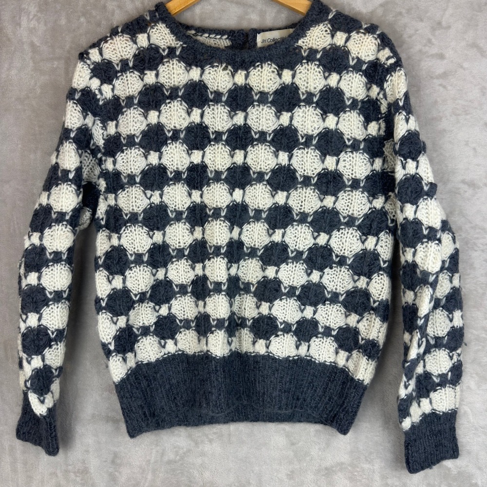 JH Collectibles Vintage Mohair Wool Honeycomb Knit Sweater Black White Medium